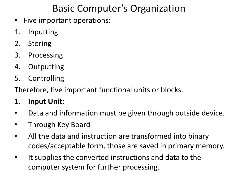 basic computer s organization five important