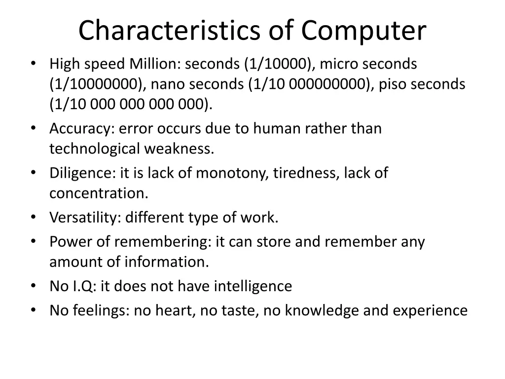 characteristics of computer high speed million