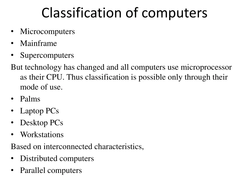 classification of computers