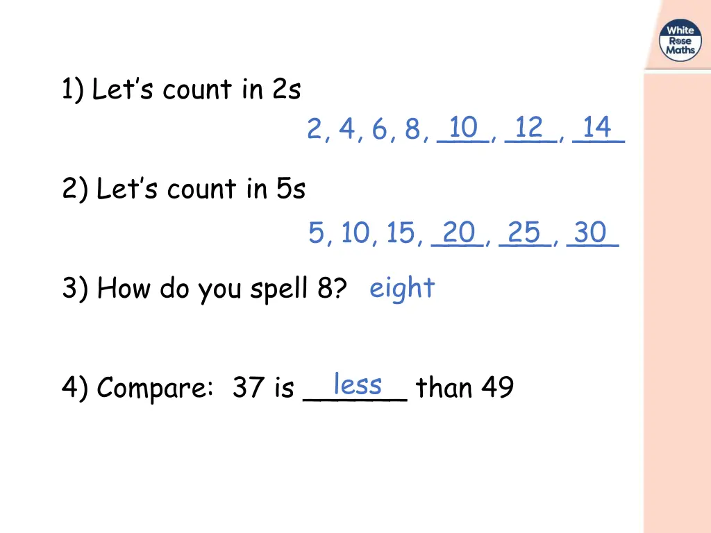 1 let s count in 2s 1