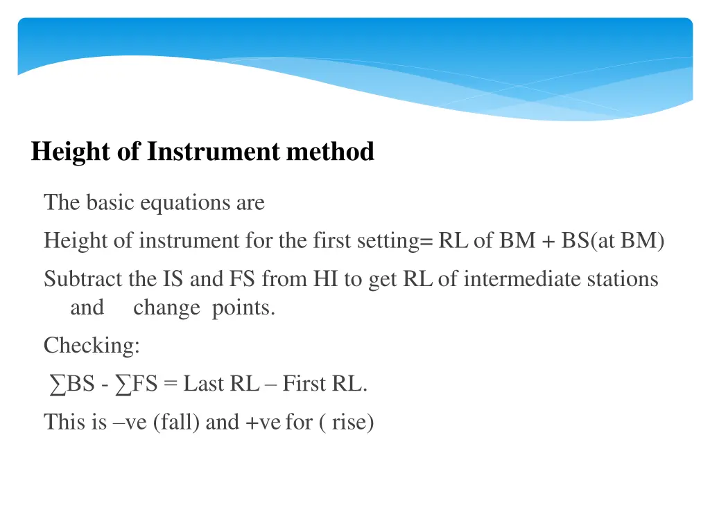 height of instrument method