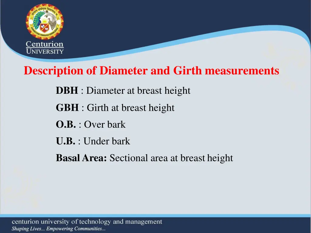 description of diameter and girth measurements