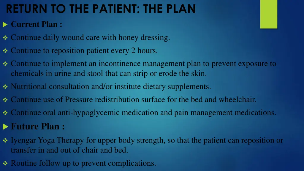 return to the patient the plan 1