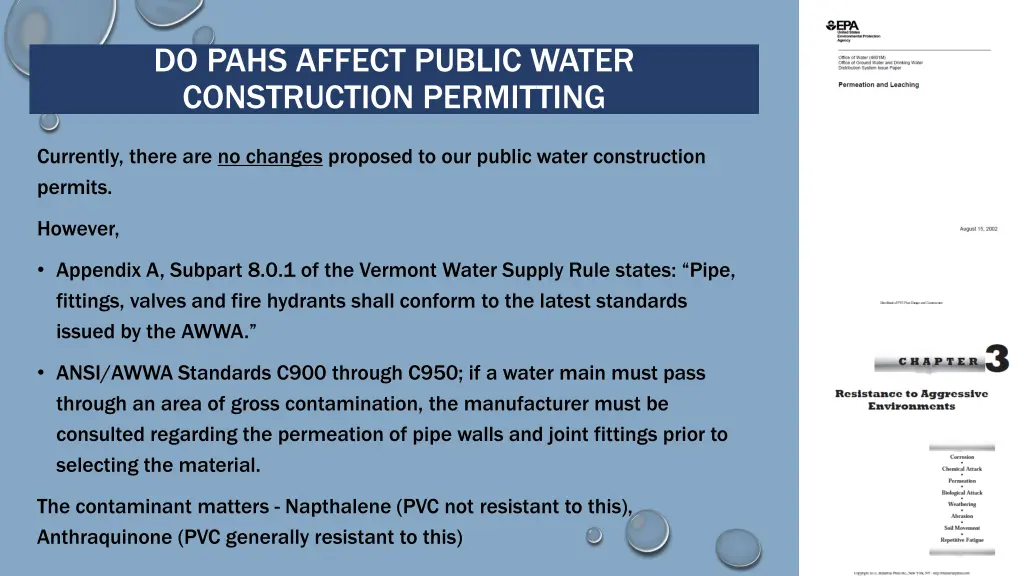 do pahs affect public water construction