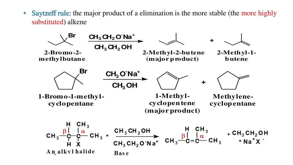 saytzeff rule the major product of a elimination