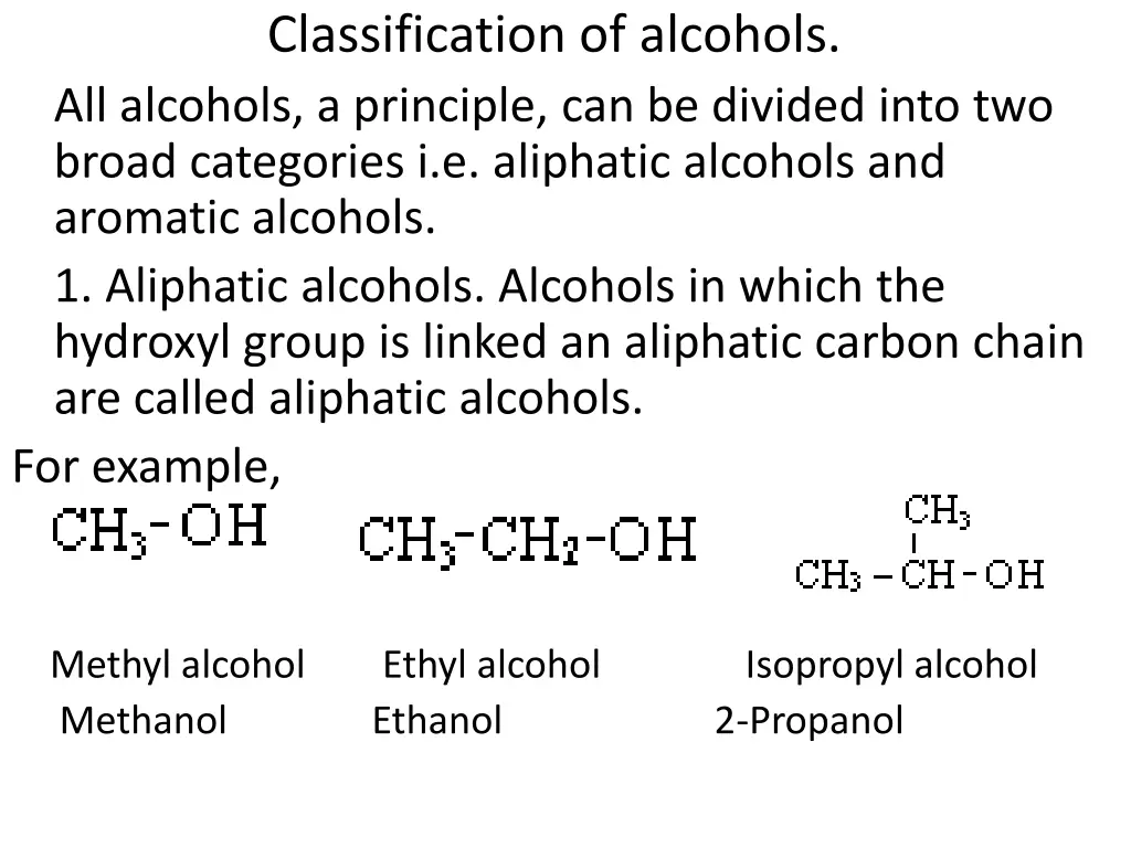 classification of alcohols all alcohols principle