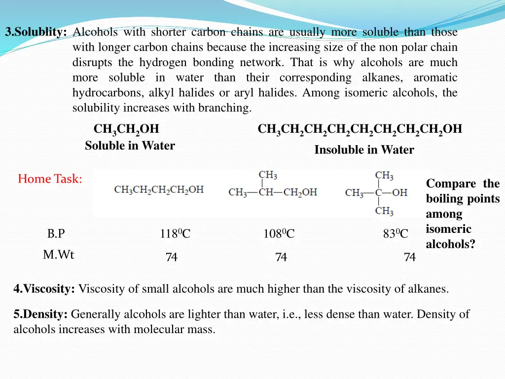 3 solublity alcohols with shorter carbon chains