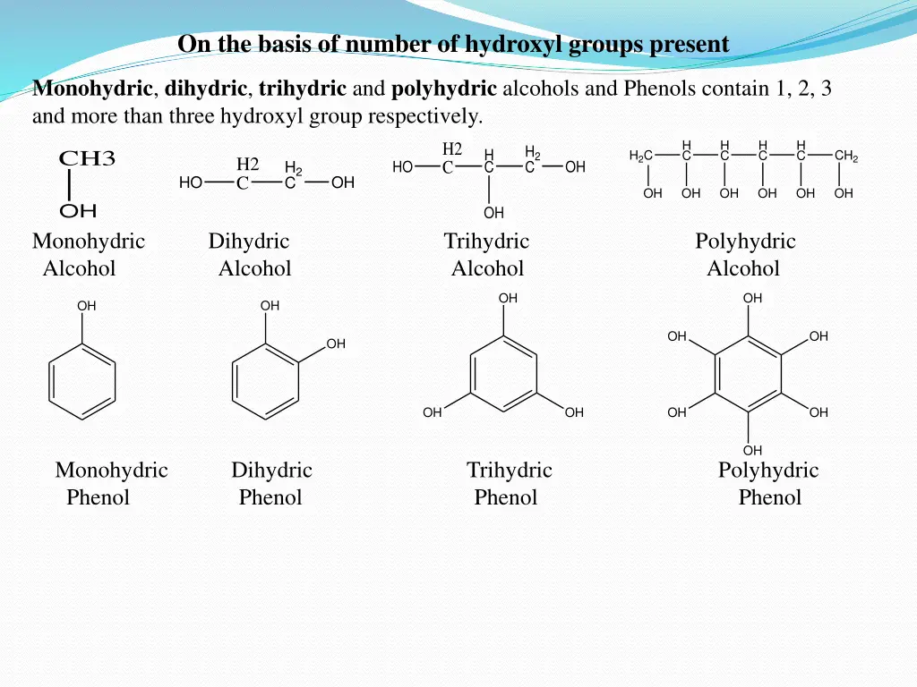 on the basis of number of hydroxyl groups present