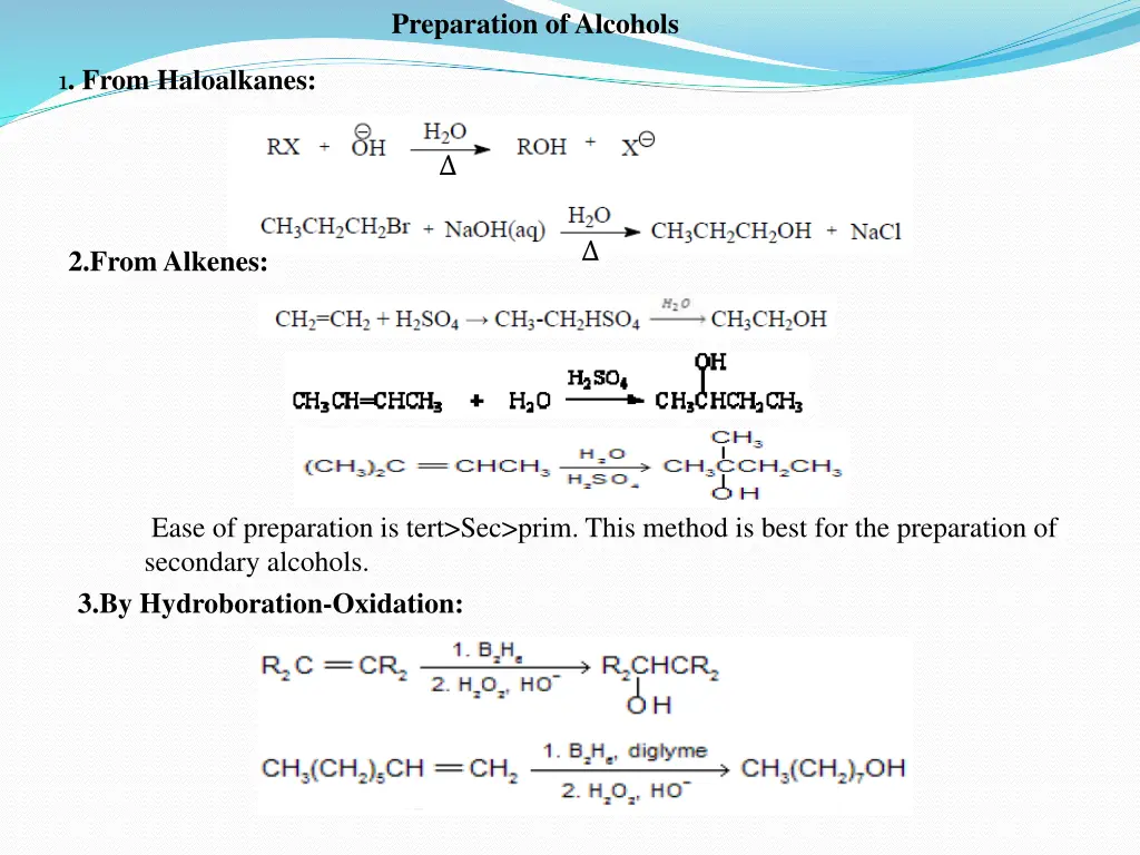 preparation of alcohols