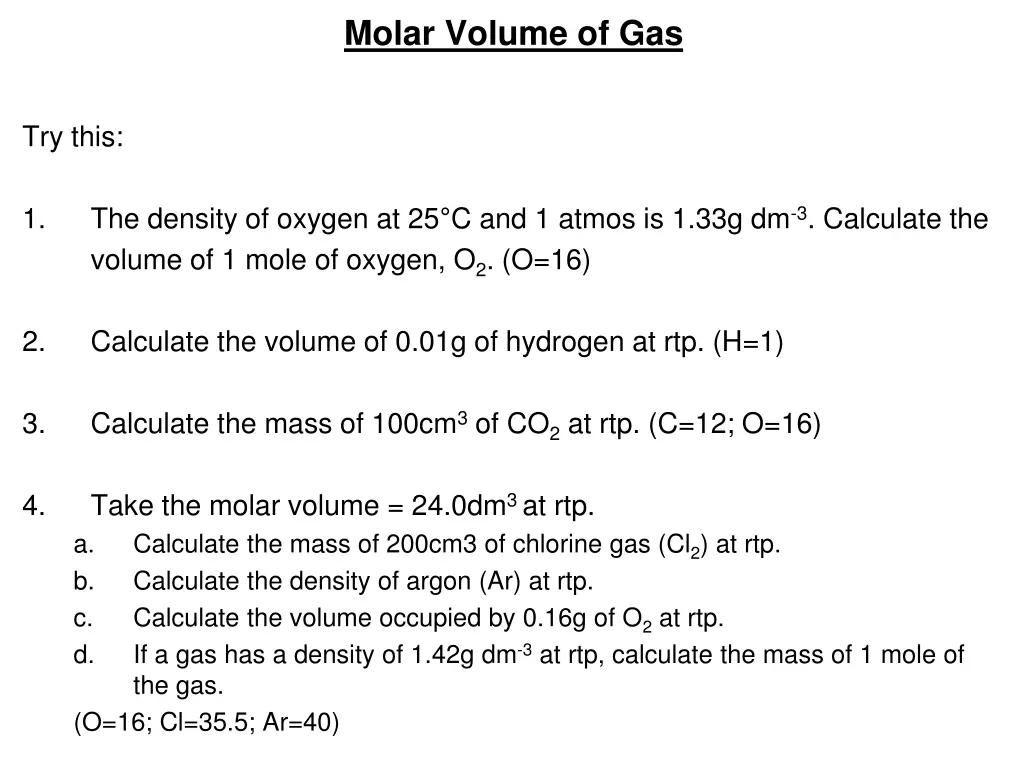 molar volume of gas 1