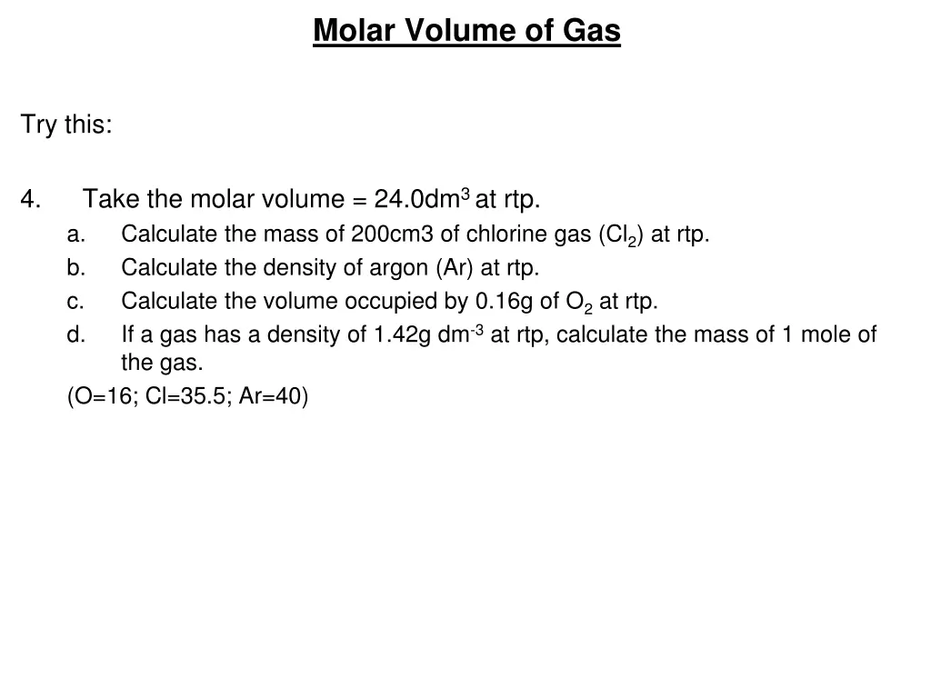 molar volume of gas 5