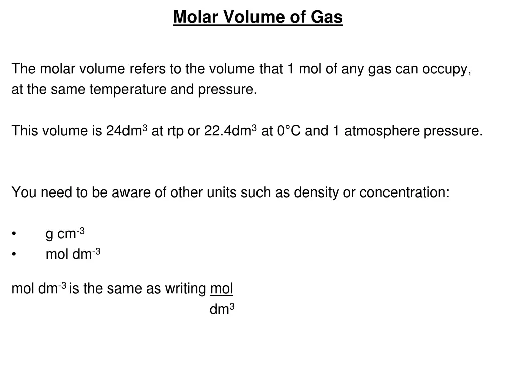 molar volume of gas