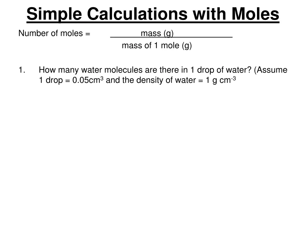 simple calculations with moles 1