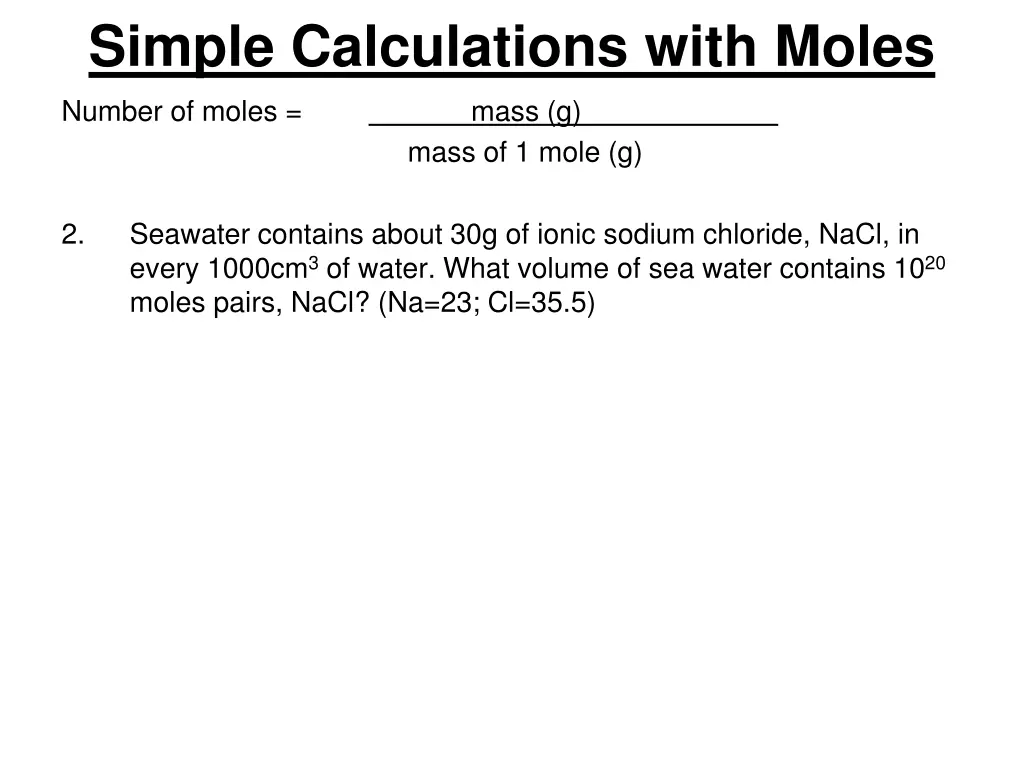 simple calculations with moles 2