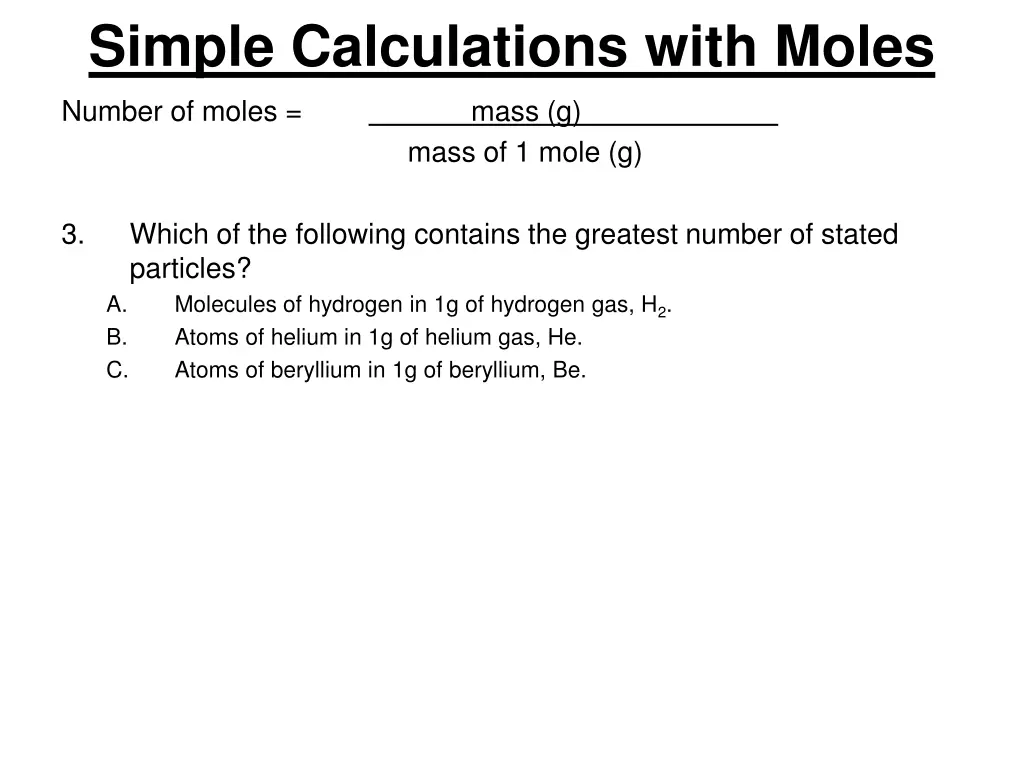 simple calculations with moles 3