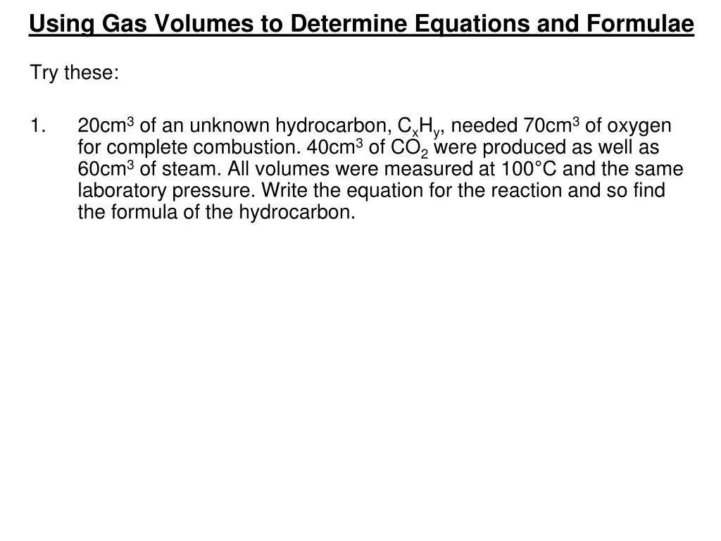 using gas volumes to determine equations 2