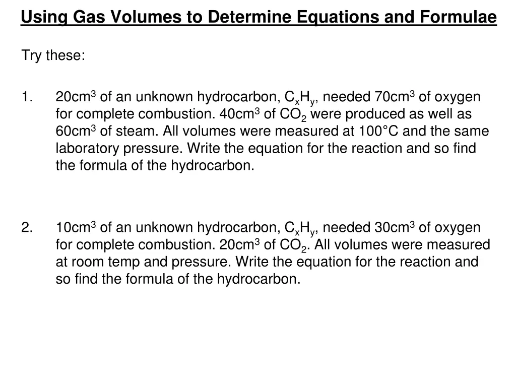 using gas volumes to determine equations