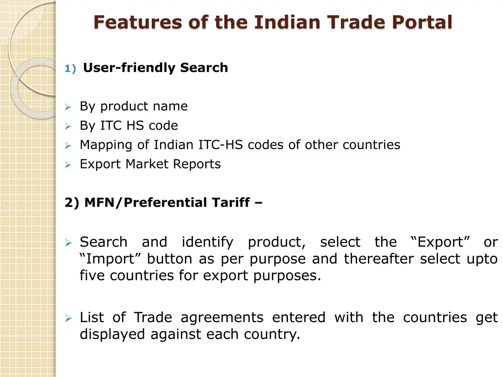 features of the indian trade portal