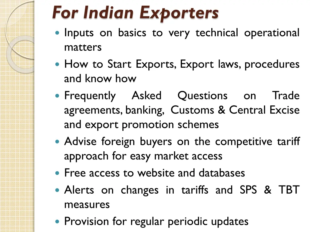 for indian exporters inputs on basics to very