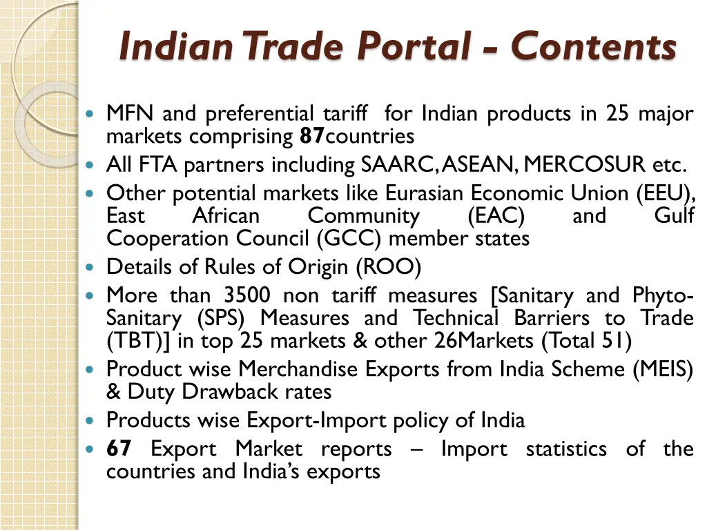 indian trade portal contents