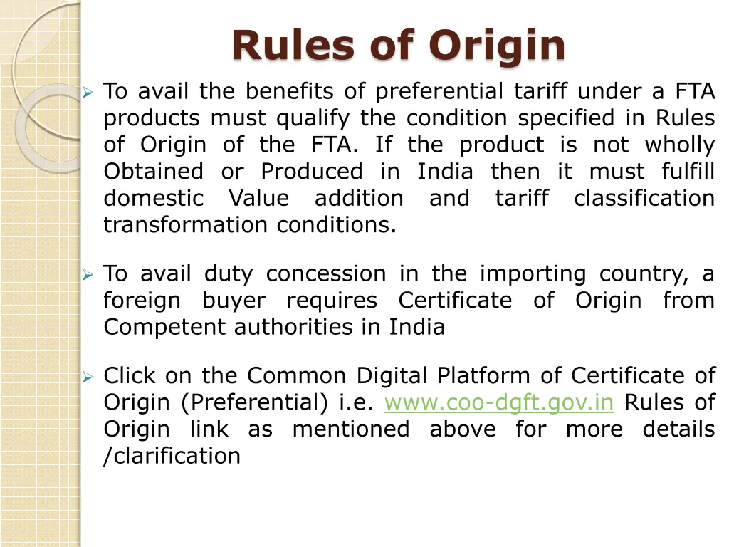 rules of origin to avail the benefits