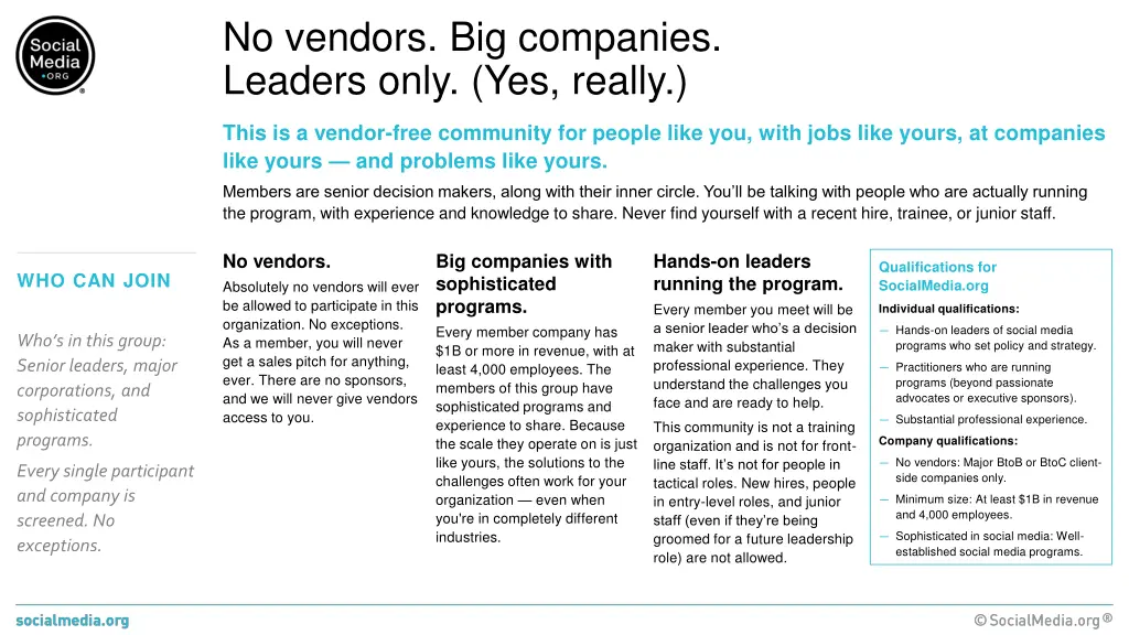 no vendors big companies leaders only yes really