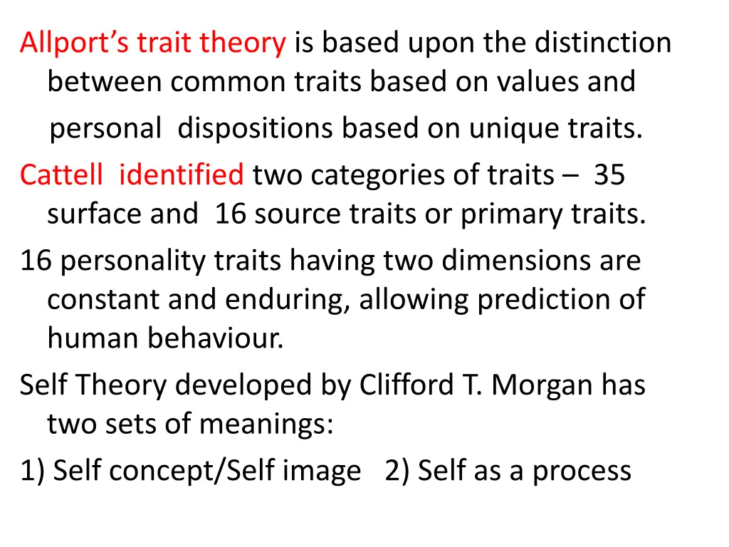 allport s trait theory is based upon