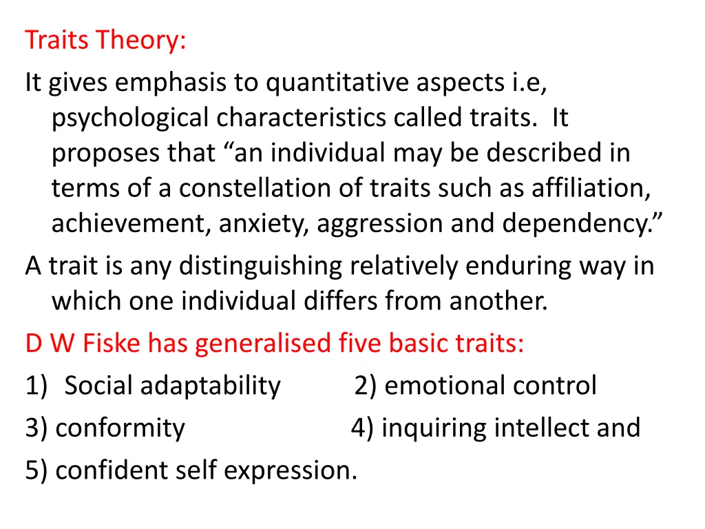 traits theory it gives emphasis to quantitative