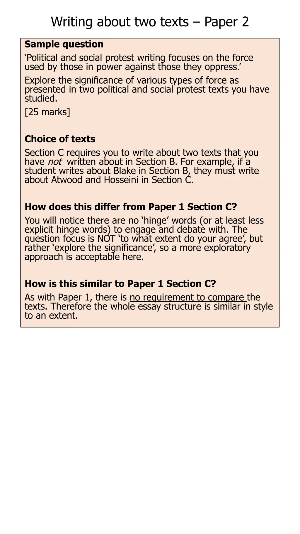 writing about two texts paper 2