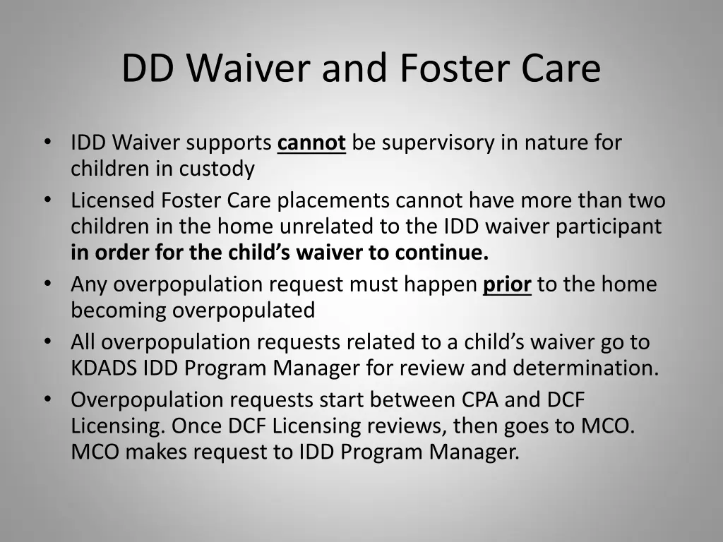 dd waiver and foster care