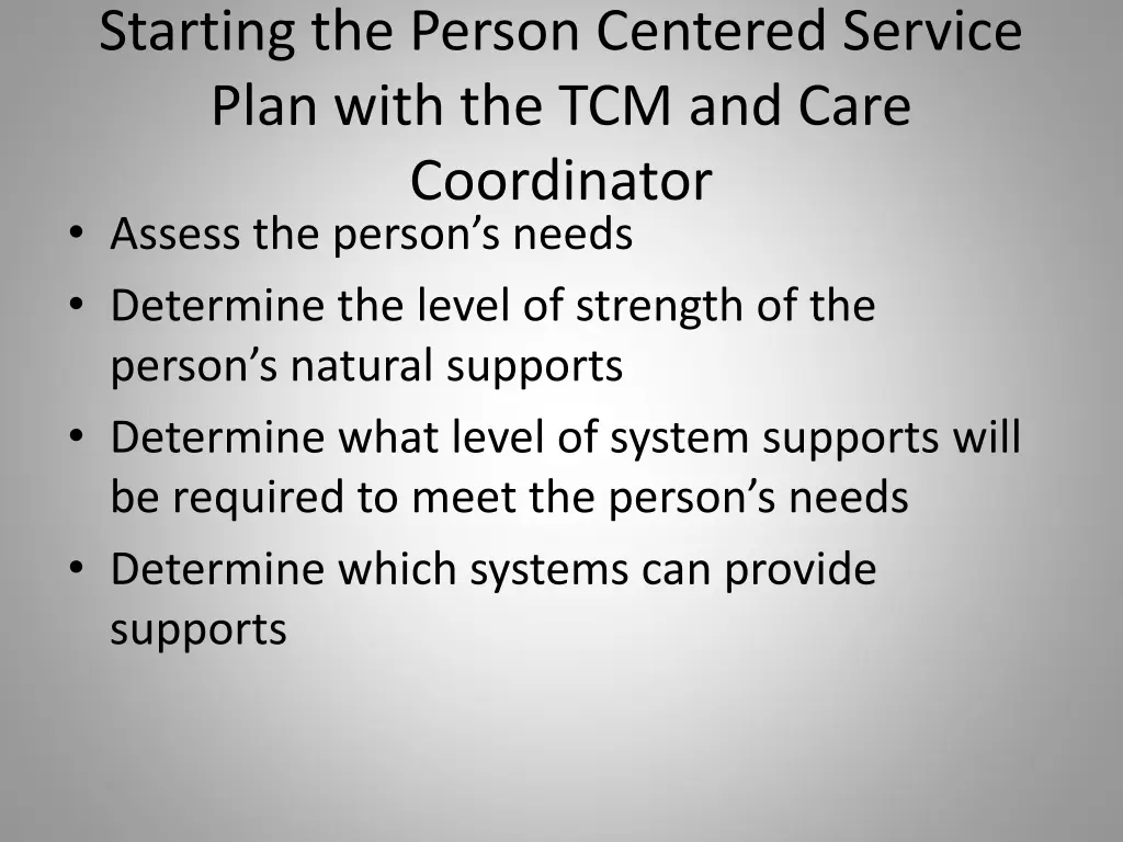 starting the person centered service plan with