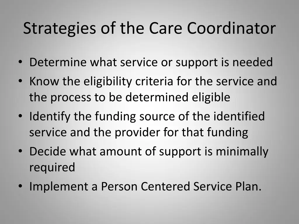 strategies of the care coordinator