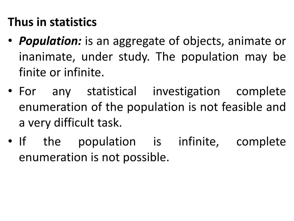 thus in statistics population is an aggregate