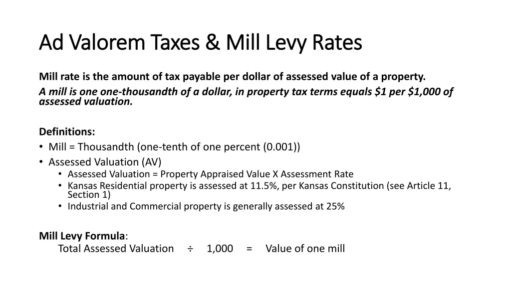 ad valorem taxes mill levy rates ad valorem taxes