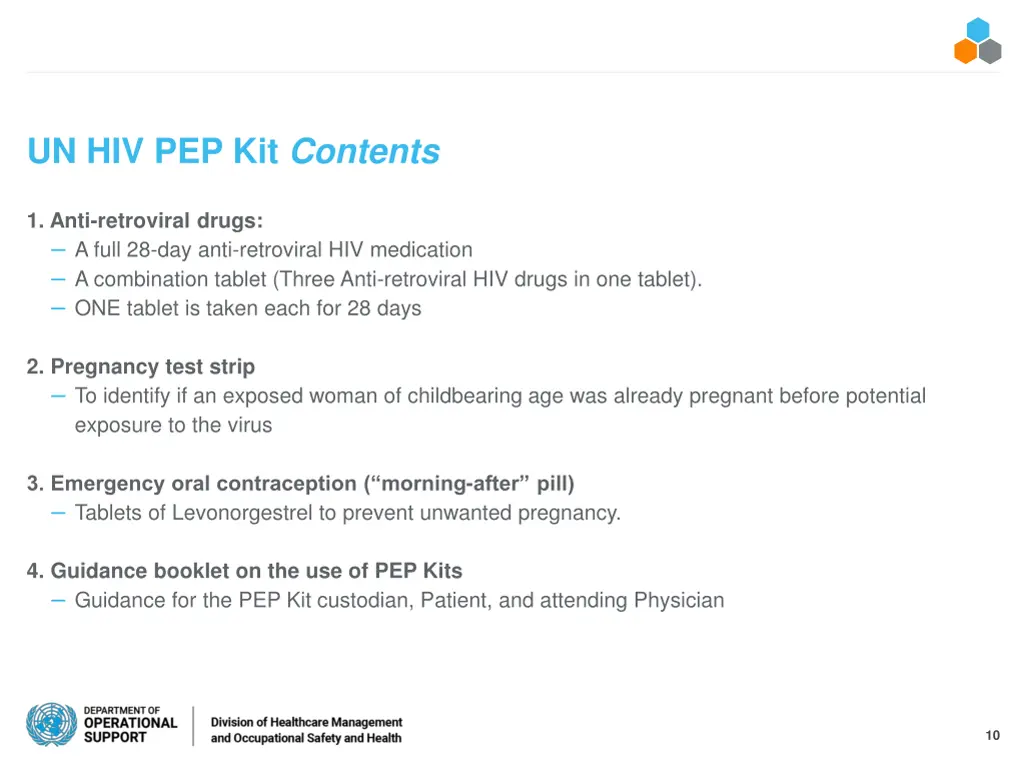 un hiv pep kit contents