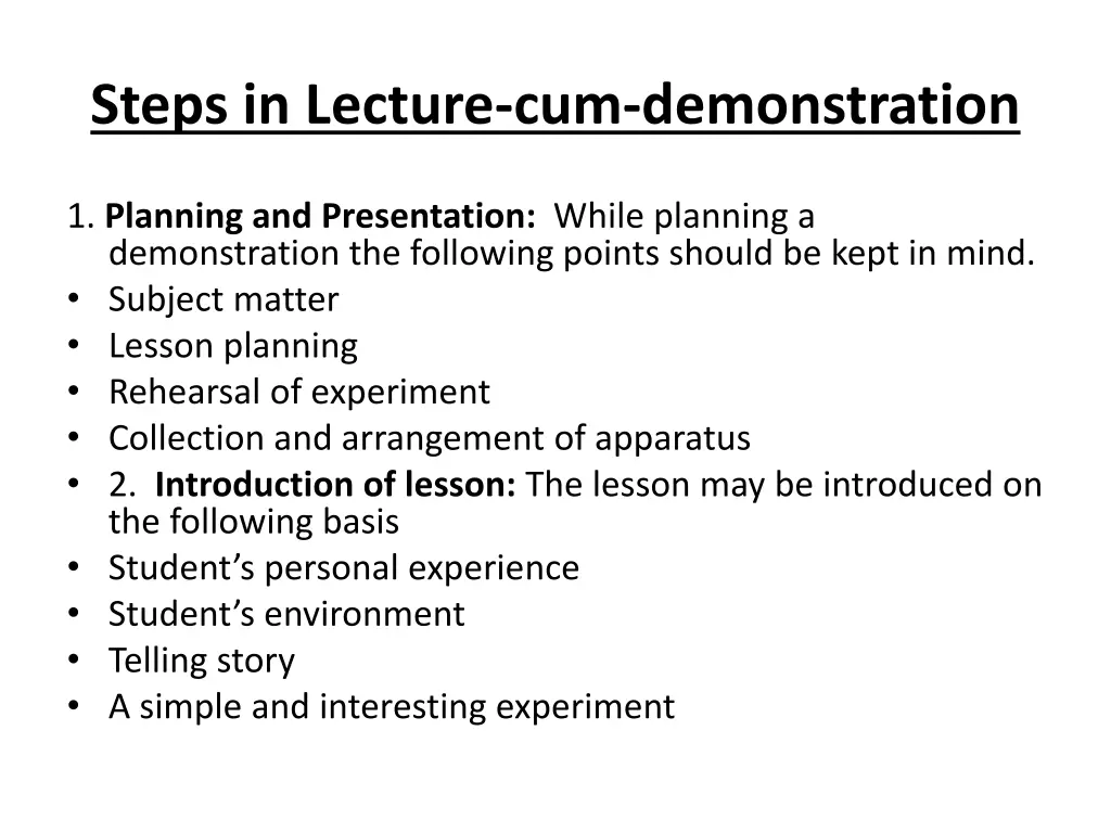 steps in lecture cum demonstration