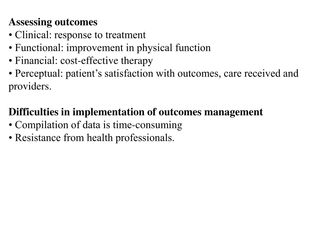 assessing outcomes clinical response to treatment