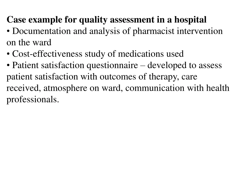 case example for quality assessment in a hospital