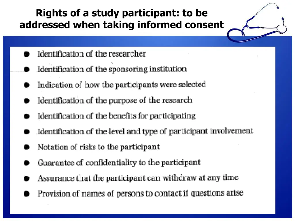 rights of a study participant to be addressed