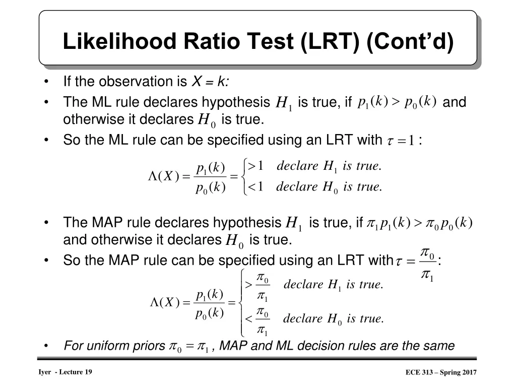 likelihood ratio test lrt cont d