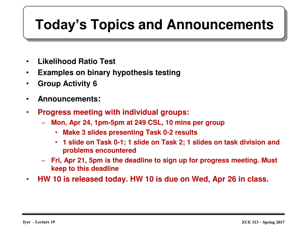 today s topics and announcements