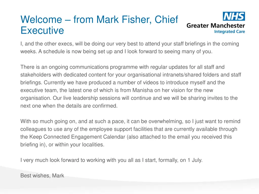 welcome from mark fisher chief executive 1