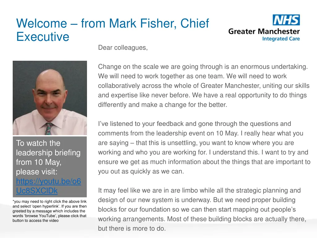 welcome from mark fisher chief executive dear