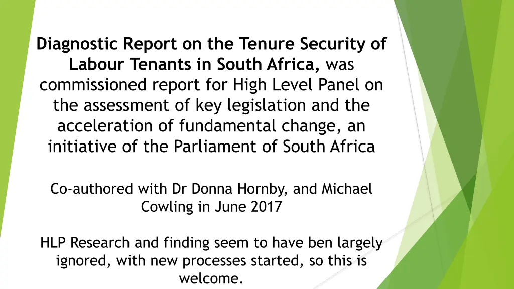 diagnostic report on the tenure security