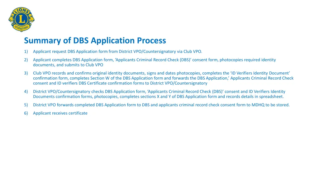 summary of dbs application process