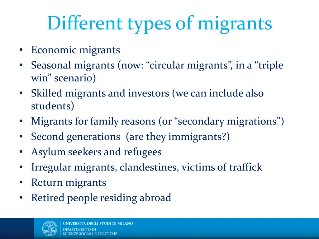 different types of migrants