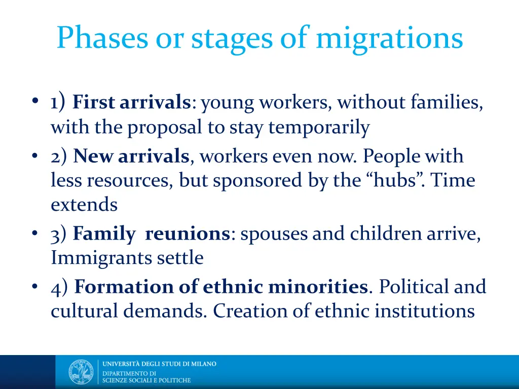 phases or stages of migrations