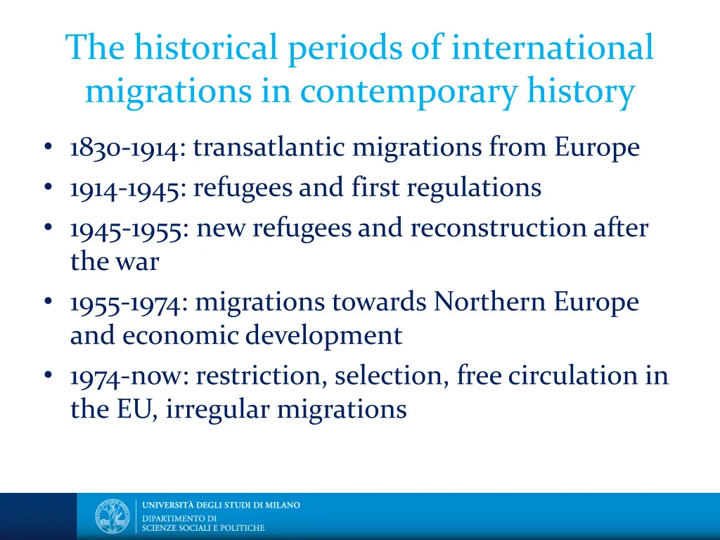 the historical periods of international