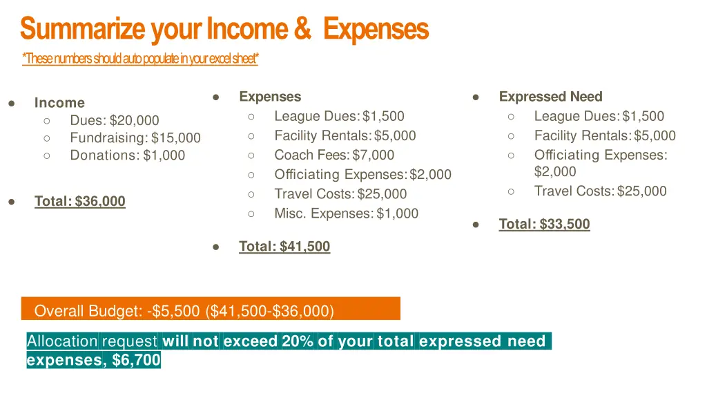 summarize your income expenses these numbers