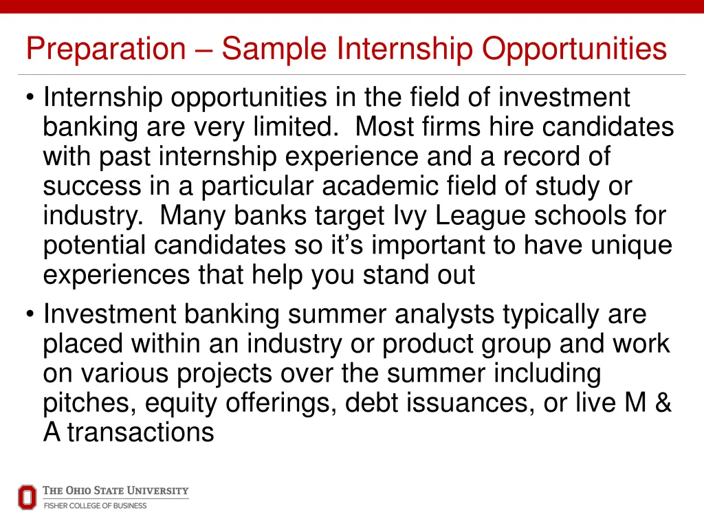 preparation sample internship opportunities